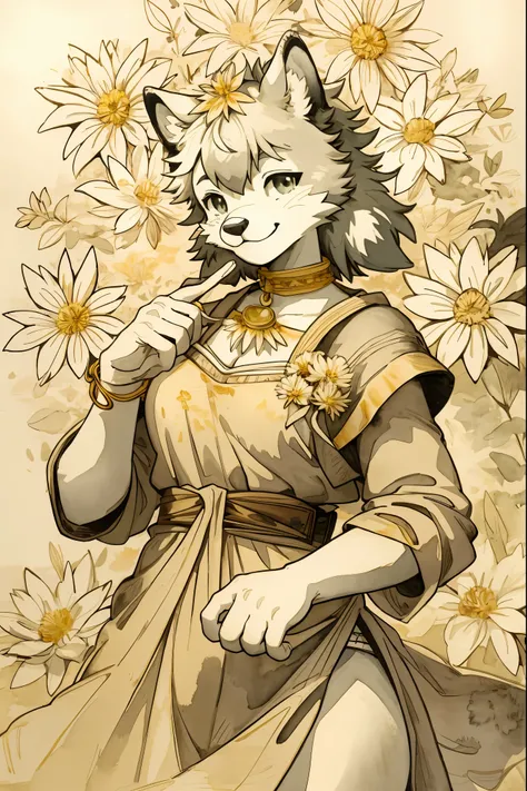 monochrome, watercolor, highres, top quality, best quality, paid reward available, High-quality illustrations by Michelangelo Buonarroti, unparalleled masterpiece, perfect artwork, absurdres, 1girl, kemono, furry, detailed body fur, animal face, animal han...