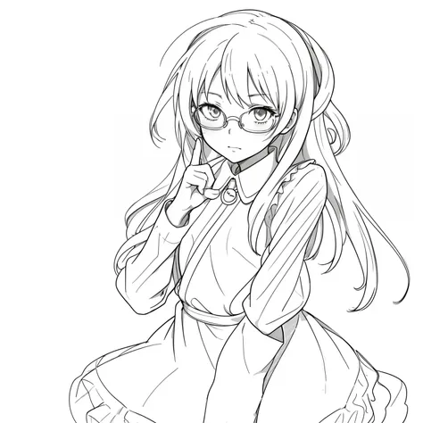 a picture of a girl wearing glasses and a dress, anime sketch,  in a dress, beautiful anime outline, line sketch!!, anime moe ar...