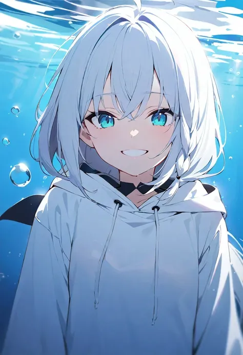 Shirakami Fubuki/(Holographic live broadcast/),((top quality)), ((​Masterpiece)), ((Super detailed)), (extremely delicate and beautiful), girl with, alone, cold attitude,((white hoodie)),She is very(Relax)and(settle down)It seems,depth of field,evil smile,...