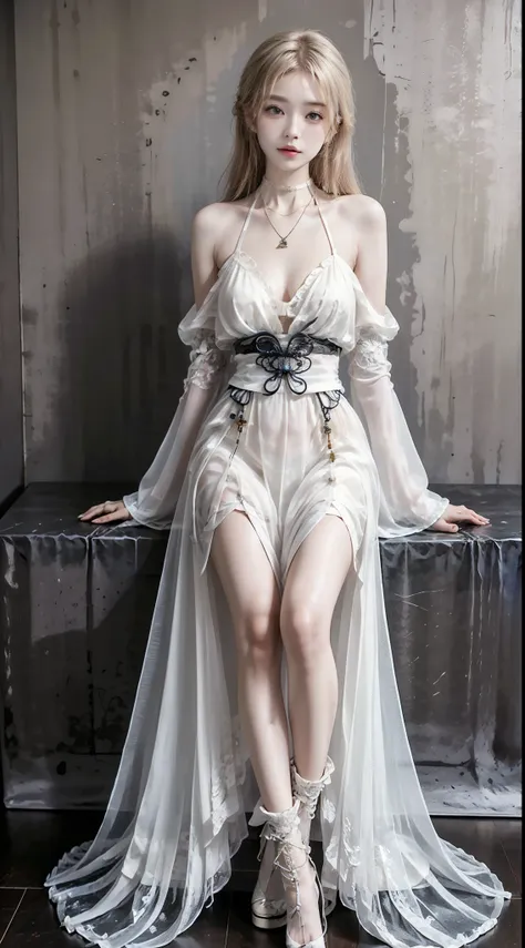 hanfu,((full body)), ((sitting position)), ((very short hemline, sexy long legs)), ((bare shoulders)),asian female model, a youn...