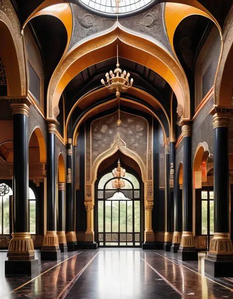 in a rustic renaissance style, i see a grand palace belonging to the kings of thailand.inclined arches and spiral mesh structure...