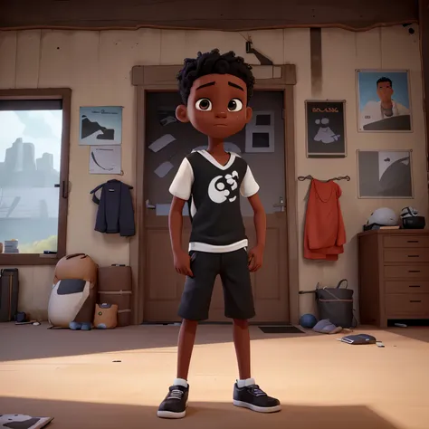 a boy, black Young, back position, American cut, white shirt, shorts, rope around the neck, sad, cartonized, cartoon image, HD, strength, sad, sad boy, white shirt, SAD, rope around the neck, rope around the neck, rope around the neck,
