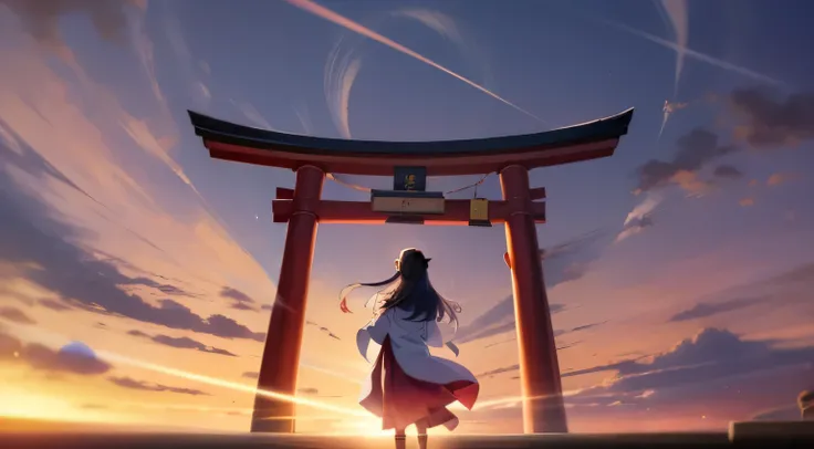 Anime girl wearing a kimono standing in front of a red torii gate, anime style 4k, anime art wallpaper 8k, anime art wallpaper 4k, anime art wallpaper 4k, Japanese art style, anime background, anime wallpaper 4k, anime wallpaper 4k, 4k anime wallpaper, ani...