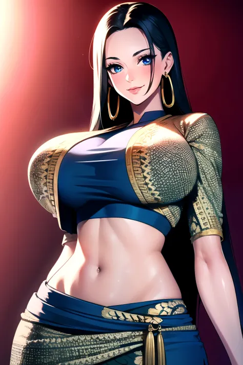 ultra realistic 8k cg, masterpiece, ((ultra detailed background, delicate pattern, intricate detail, highly detailed, fine details best quality, hyperdetailed face)), gigantic breasts ,beautiful lighting, absurdres, BoaHancockV2, 1girl, solo, black hair, l...