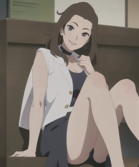 akitainuzuka,cola de caballo baja, By the chestnut, ojos negros,anteojos,pendientes,abrigo de cuello alto,escote,sonrisa tranquila,Mujer madura, mqmf,sala de estar, usando vestido oscuro, showing leg, showing underwear images anime style