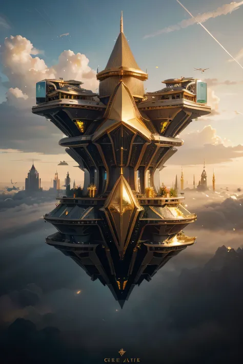 Fantasy, ((In the style of Greg Rutkowski)), Heavenly Angels, ((New Heaven, New Earth)), ((Futuristic architecture)): Celestial Mansions of Gold and Crystal rising above vibrant forests, inhabited by magical creatures and luminous energy. The crystal rooft...