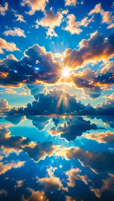 the sky is reflected in the mirrored sea,reflection,symmetry,uyuni,,a beautiful sky spreads out,dream-like,summer,cloud,sky blue...