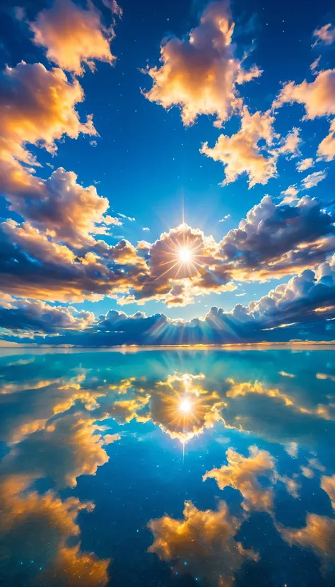 the sky is reflected in the mirrored sea,reflection,symmetry,uyuni,,a beautiful sky spreads out,dream-like,,cloud,sky blue,marin...