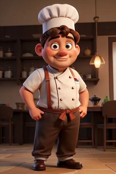 um chef homem gordo e moreno com cabelo curto e encaracolado e uma gordura, olhos puxados, with chefs hat
