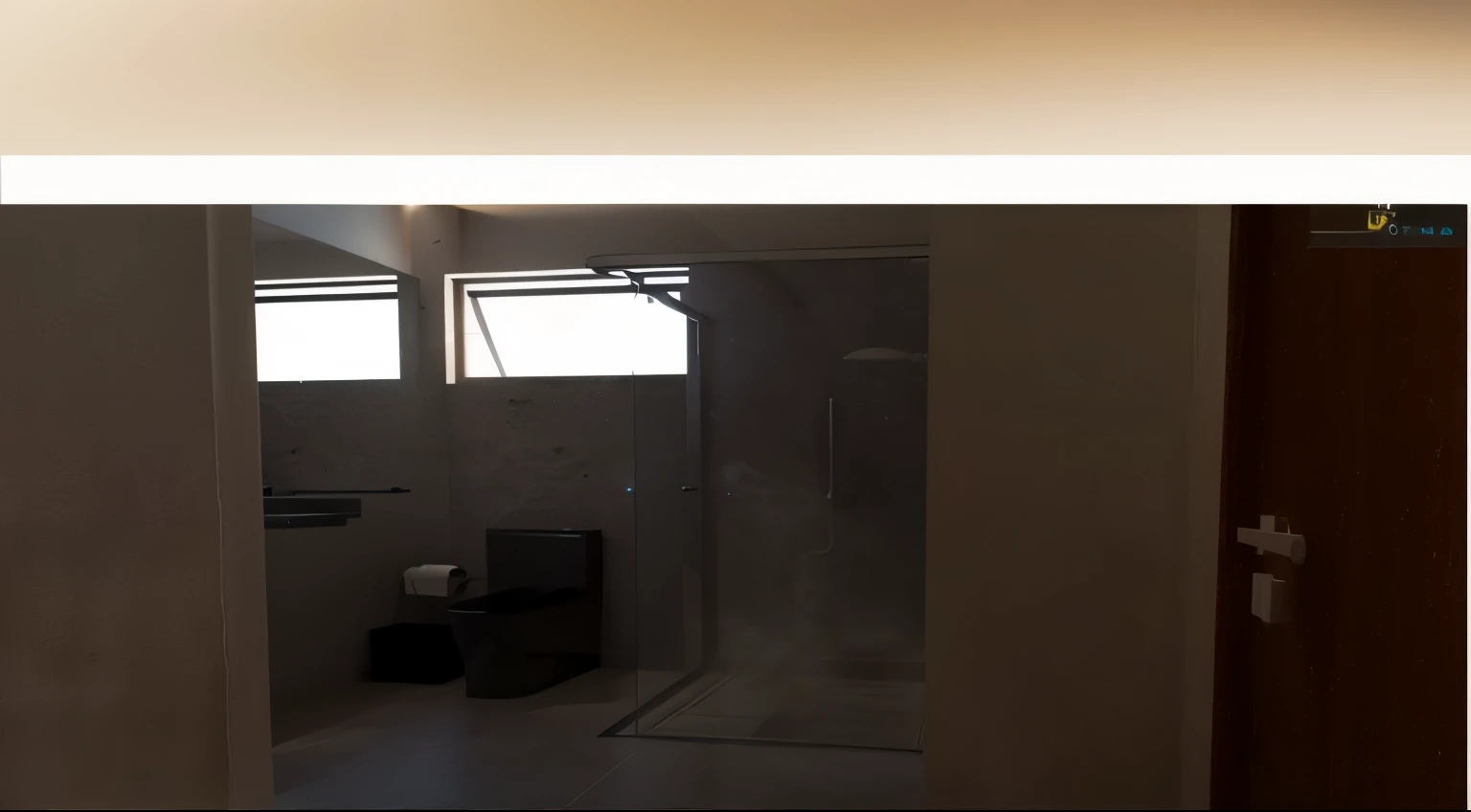 there is a bathroom with toilet and shower, hdr renderizar no motor irreal 5, renderizar mecanismo irreal, Unreal 3D engine rendering, Unreal engine 3d rendering, realistic rendering of the unreal engine, Unreal Engine 3D rendering, render on Unreal Engine...