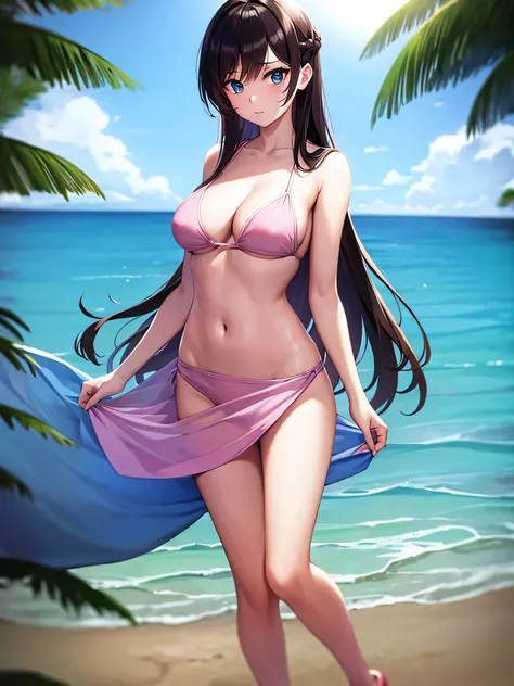 highest quality, 8k, highest quality, anime, solo girl, black hair, long hair, blue eyes, looking at the viewer, Highly detailed art buds, official artwork, full body shot, young face, cute face, slender body shape, Highly detailed face and skin texture, f...