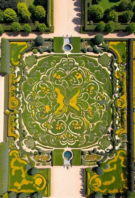 symmetrical garden design，gardens of versailles palace, france，typical symmetrical aesthetics，geometric shapes in the garden、sym...