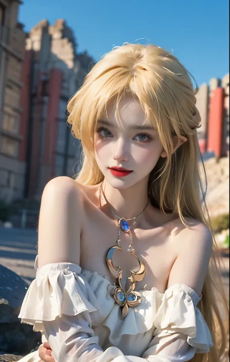 8k，artwork，modern hanfu,clavicle, ((bare shoulders)), ((whole body)), actual, Fashion girl, red lips, aldult, cosmetic, big eyes, beautiful eyes, ((whole body)), ((from below)), (best quality, masterpiece:1.2), super detailed, (actual:1.37), ((Sexy long le...