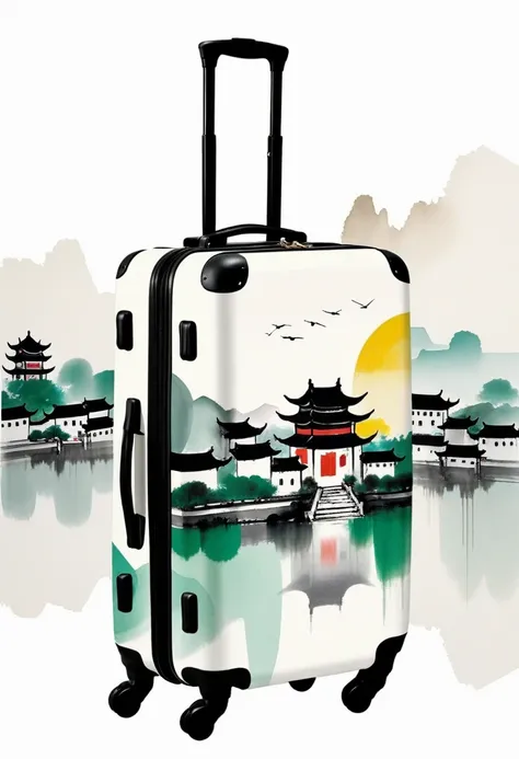 suitcases，printing：Geometric abstract ink，Describe the Jiangnan landscape architectural complex，Wu Guanzhong&#39;s style is an artistic expression that combines traditional Chinese ink painting techniques with Western painting concepts.. It features modern...