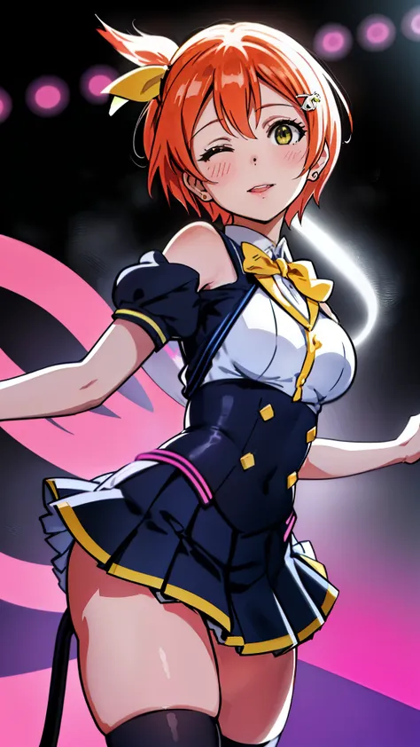 1 girl,nsfw,rin hoshizora ,(lovelive),school uniform、absurd,  huge breasts, erasure of emotions,avert your eyes , whole body sha...