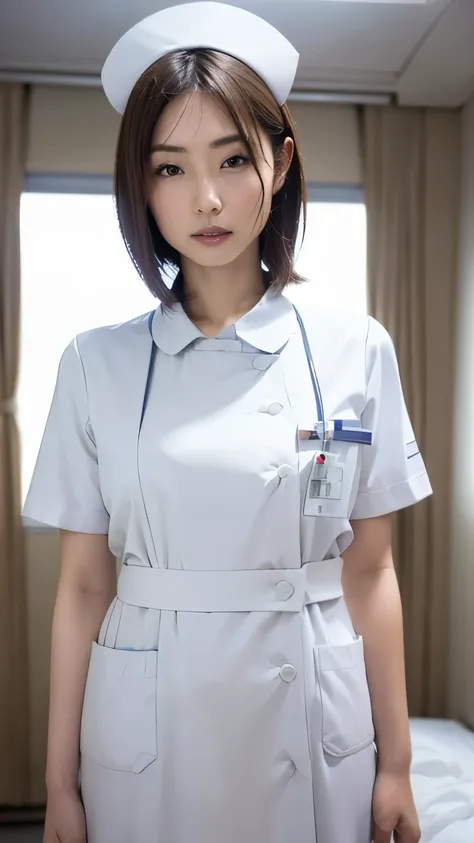 1 girl,(wearing white nurse clothes:1.2),(raw photo, highest quality), (realistic, photo-realistic:1.4), masterpiece, very delic...