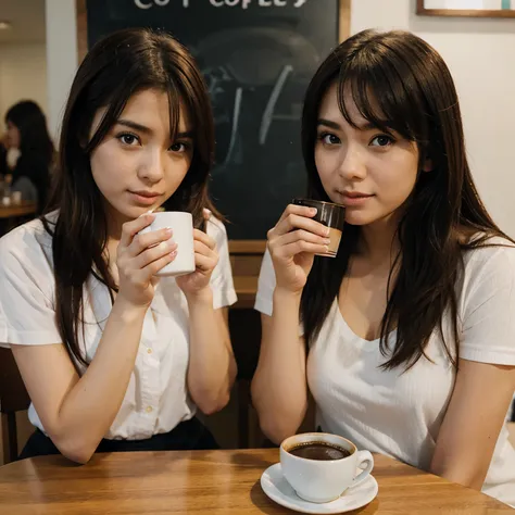 Two girls drinking coffee anime 