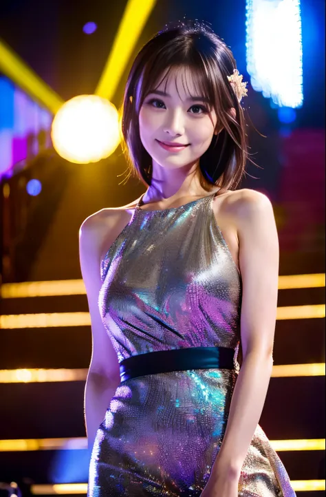 Spotlights on stage、actress in a luxurious dress、top-quality、hyper HD、Yoshitomo Nara, Japanese Models, Beautiful Japanese wife with short hair, 27-year-old female model, 4 k ], 4K], 27yo, sakimichan, sakimichan