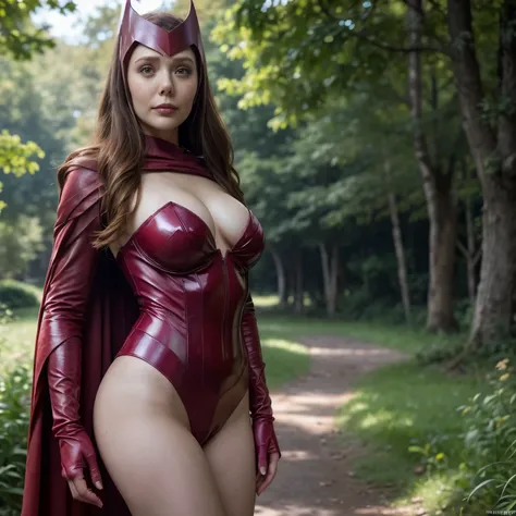 dark_fantasy, (scarlet witch, red: 1.1), elizabeth olsen, 1 person, standing full figure, mechanical marvel, robot presence, hug...