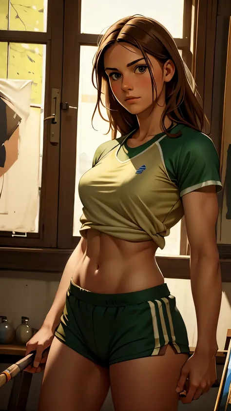 a healthy lady wearing sports attire, Painting by Alex Russell Flint, realism