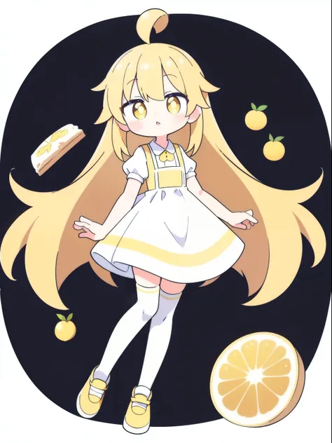 highres 1girl ahoge ,white_background white_thighhighs, full body,Misty_Lemon,Misty_Lemon_Cookie,long_hair,cute with shiny bright eyes,lemon_yellow_pupils,yellow background with white highlights, HD,Best quality,misty dress,pretty,cutest,lemons everywhere,...