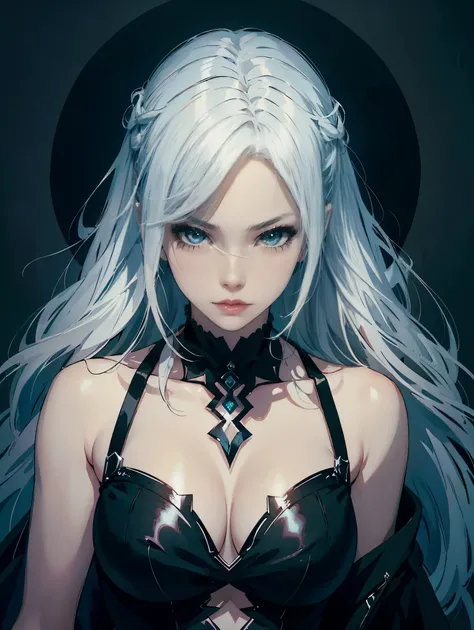 anime - style illustration of a woman with white hair and a black top, a character portrait inspired by Ross Tran, trending on Artstation, gothic art, ross tran style, rossdraws 1. 0, rossdraws 2. 5, artgerm and rossdraws, rossdraws 2. 0, :: rossdraws, neo...