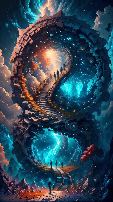 Ein Mann steht vor einem Weltraumtor und blickt auf die Sonne, Cyril Rolando und Goro Fujita, Portal for everyone else, inspiriert von Cyril Rolando, Portal in eine andere Dimension, Welt nur durch ein Portal zu sehen, Fantastic high quality photo, Portal ...