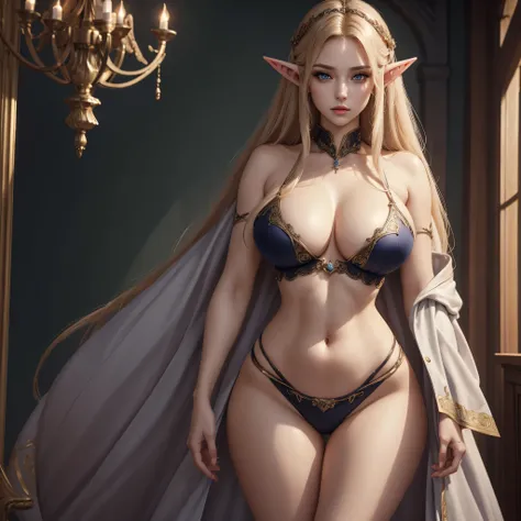 ((Best quality, 8k, Masterpiece :1.3)), dramatic lighting, pretty woman, 1girl, huge breasts :1.3, headmasters robes, (slender figure :1.1), lustful, ultra-detailed face, detailed lips, detailed eyes, double eyelid, elf, goddess elf, beautiful extremely de...