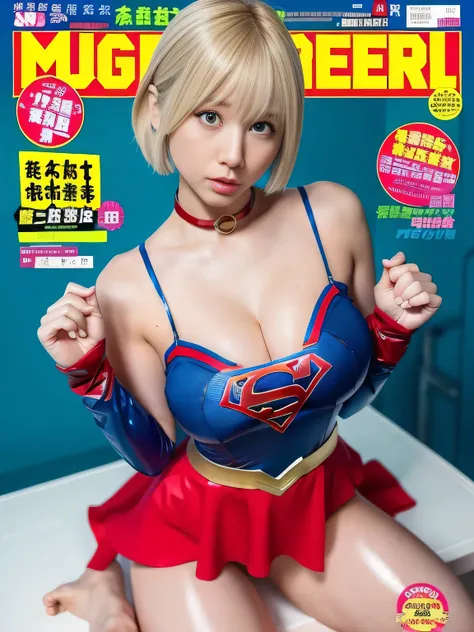 masterpiece、supergirl costume、short hair、barefoot、big and full breasts、human experiment subjects、Research room、operating table、Crisis situation、spread your legs wide、choker、shiny、looking at camera、Seduce、choker、long sleeve、red tight skirt、Weekly magazine c...