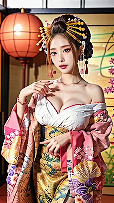 (cinematic light, highest quality, 8k, masterpiece: 1.3), (World Wonderful, japanese goddess, beautiful japanese girl, korean goddess), (whole body), one girl, (necklace, bracelet, anklet, leg ring), (Huge胸, cleavage, exposed chest, Sexy cleavage, highly d...