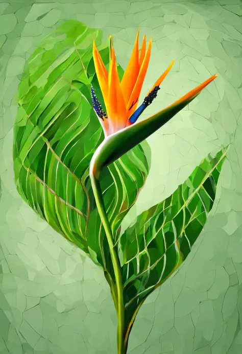 "A hand holding a Strelitzia regina flower silhouette, with a green mesh background, impressionism, oil on canvas, (best quality,4k,8k,highres,masterpiece:1.2), ultra-detailed, (realistic,photorealistic,photo-realistic:1.37), portraits, vivid colors, studi...