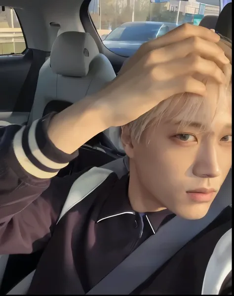 there is a man sitting in a car with his head in the passenger seat, Jimin, Jiminthe right eyelid is swollen, accurate Jimin face, Jiminthe full lips, park Jimin, Jimino nariz grego, Jung Jaehyun, adorable and pale korean face, jia, Cai Xukun, Kim Doyoung,...