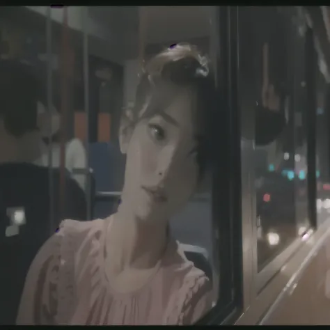 Close up of woman looking out window on bus, Highlight scenes from the movie, screenshot from a movie, still in the movies, movie screencap, Inspired by Kim Jeong-hee, Still frames from the film, Still in live action movies, she has a cute face, She has a ...