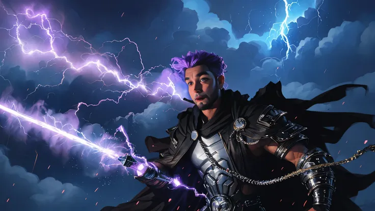 Por favor, crie uma imagem que retrate Zeus, the Greek god of thunder and lightning, em toda a sua majestade e poder. The image is supposed to show Zeus standing in an imposing pose, with a serene and dominant expression on his face. Quero que Zeus esteja ...