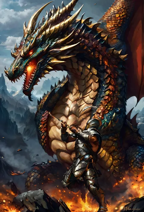 quiero que hagas a un hombre de musculatura media con armadura inspirada en un dragon