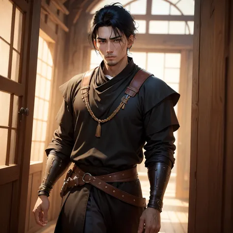 8k, masterpiece, best quality, realistic, higly detailed, cowboy shot, 1boy, solo, Kakucho, tall man, black hair fashioned in a buzz cut, prominent scar running from the back of his skull to the leftmost side of his face that slightly touches the corner of...