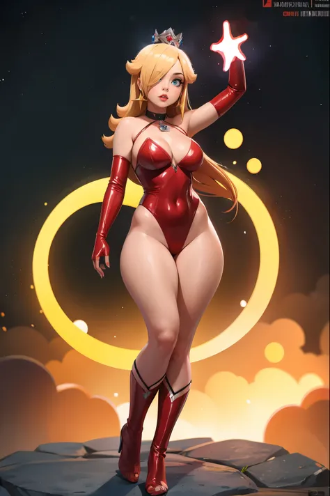 (best quality). (Ultra Detalhado). (1girl), Olhando para o Viewer. (Antecedentes detalhados). belos olhos detalhados. rosto delicado e bonito. (high saturation), seios grandes, droopy breasts, sexy Scarlet Witch costume, full body, long legs, black stockin...