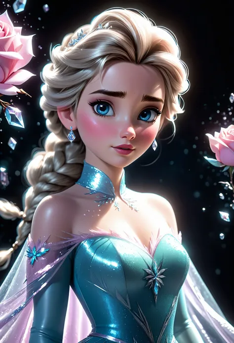 (elsa frozen-rose quartz su mezclando modelos .) (ultra fusion) highly detailed cg unity 8k wallpaper, style shot, complex, high...