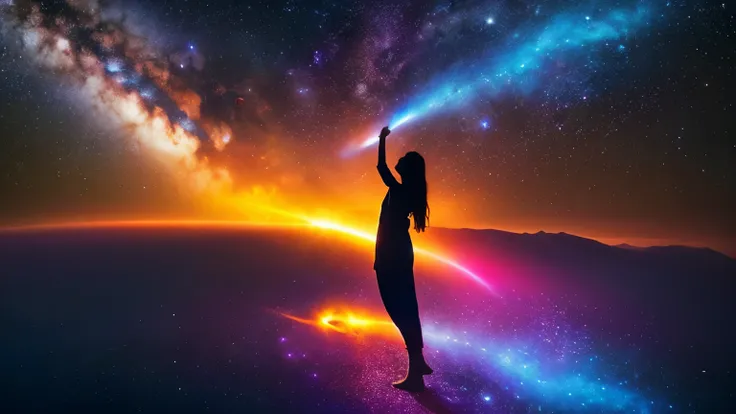 Create a visionary image set in the cosmos that evokes a sense of spiritual harmony and healing for the viewer. Depict a scene in the vast expanse of outer space that feels imbued with a deep connection between the inner self and the outer universe. The vi...