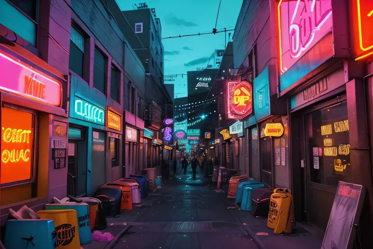 Neon Signs: The vibrant and eclectic glow of neon signs lining streets and alleyways, adding character to urban nightlife.