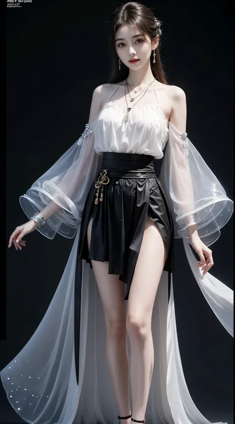 hanfu, ((whole body)), ((from below)), ((gufeng,bare shoulders)), ((The skirt is short)),((Leaking beautiful legs)), clear face, pretty face, 8k, masterpiece, original photo, best quality, detail:1.2,lifelike, detail, Very detailed, CG, unity, wallpaper, d...