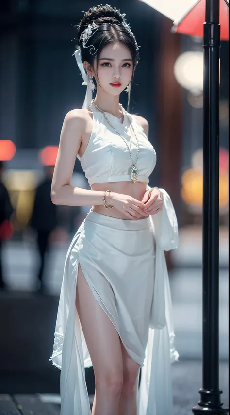 BAINV, ((whole body)), ((from below)), ((gufeng,bare shoulders)), ((The skirt is short)),((Leaking beautiful legs)), clear face, pretty face, 8k, masterpiece, original photo, best quality, detail:1.2,lifelike, detail, Very detailed, CG, unity, wallpaper, d...