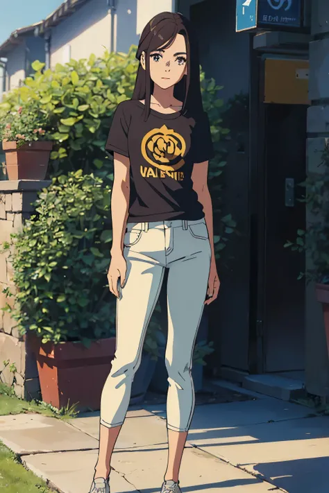 la mejor calidad, cuerpo completo como，cara refinada，20 year old university student，cuerpo delgado，smaller bust，camiseta corta blanca，Pantalones cortos ultra denim sin cintura，escena callejera，Stand tall 