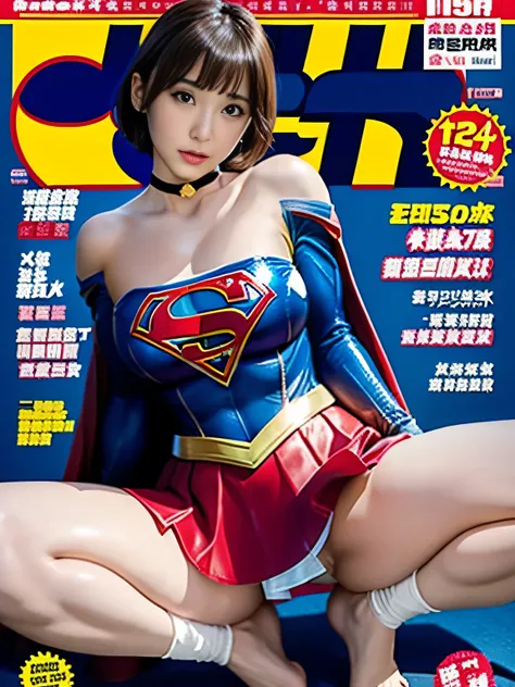 masterpiece、supergirl costume、short hair、barefoot、big and full breasts、human experiment subjects、Research room、operating table、Crisis situation、spread your legs wide、choker、shiny、looking at camera、Seduce、choker、long sleeve、red tight skirt、Weekly magazine c...