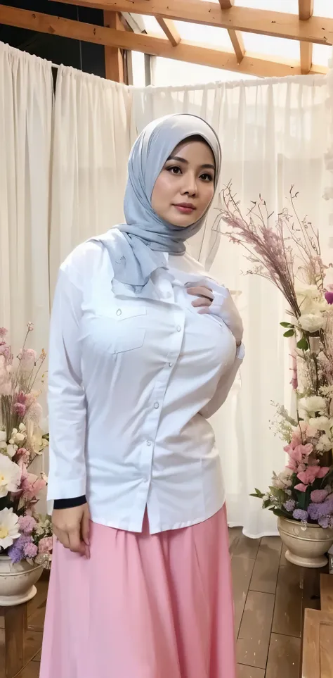 50 years Old, Hijab Indonesian mature woman, Big Tits : 66.9, Gamis, Breast out from her clothes : 1.9, at doctor office, Dark light, at Nighttime