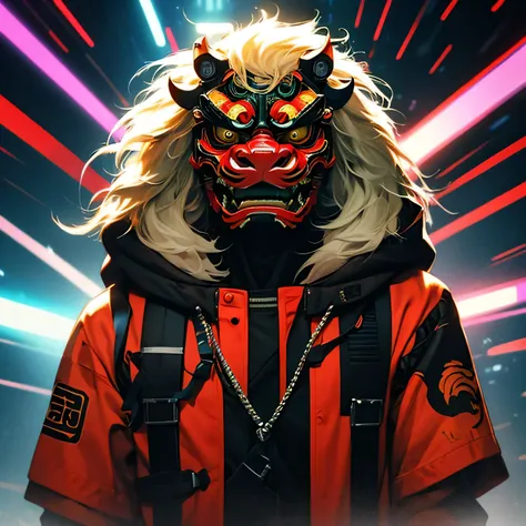 lion dance　whole body　cyber punk　Tajima Akiu　Vtuber Japan　warrior