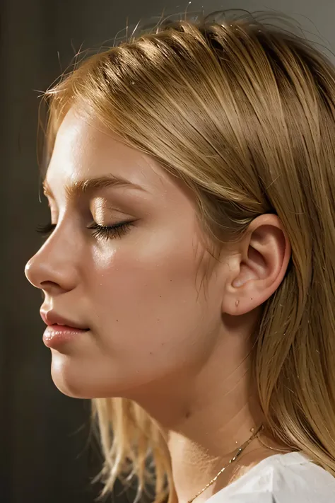 blonde girl in profile sleeping without background realistic