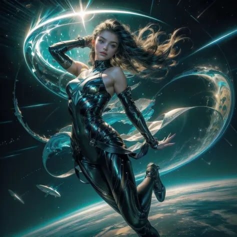 (best quality,4k,8k,highres,masterpiece:1.2),ultra-detailed,(realistic,photorealistic,photo-realistic:1.37),time travel device-equipped,time-leaping,beautiful girl,stunning portrayal of time and space,retro-futuristic outfit,mysterious atmosphere,glowing d...