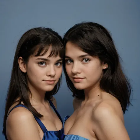 90s old retro american highschool couple yearbook photo. Blue background. Prom night.