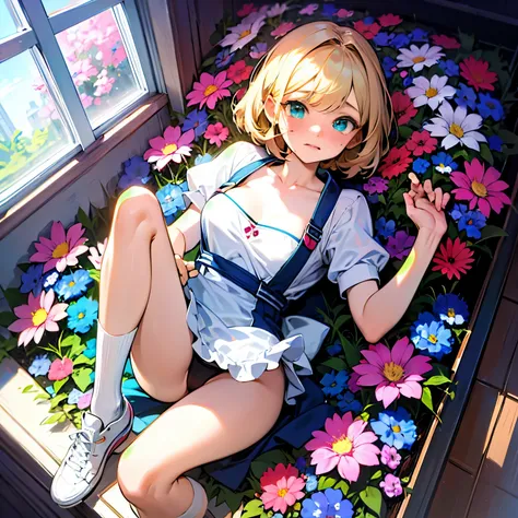 {{masterpiece}}, {{{highest quality}}}, artbook, Are you okay_art_parody, Unbelievably_disorganized, realistic, photograph, Improve, short hair, blonde, bangs, detailed and beautiful eyes, aqua eye,  aqua eye, pink eyeshadow, big breasts,Chubby、 have, 白いブラ...